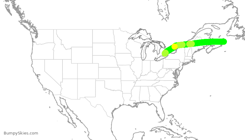 Turbulence forecast map for ACA2377, YQY to YYZ