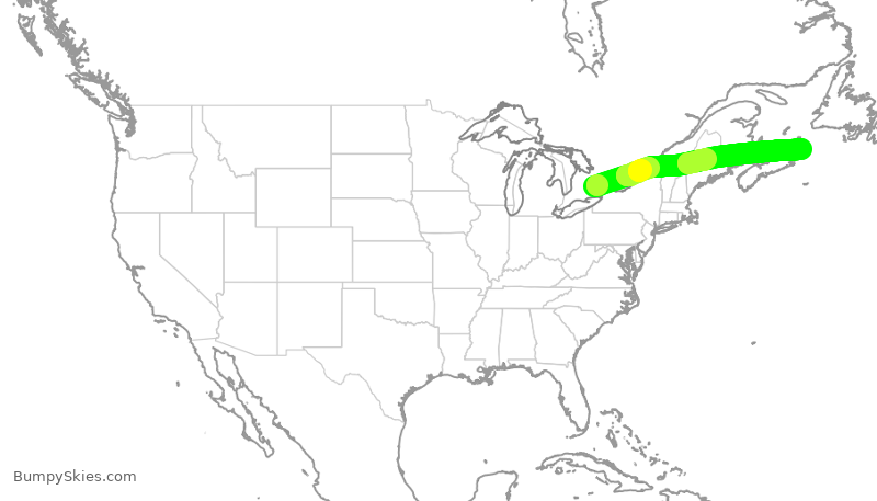 Turbulence forecast map for ACA2378, YYZ to YQY