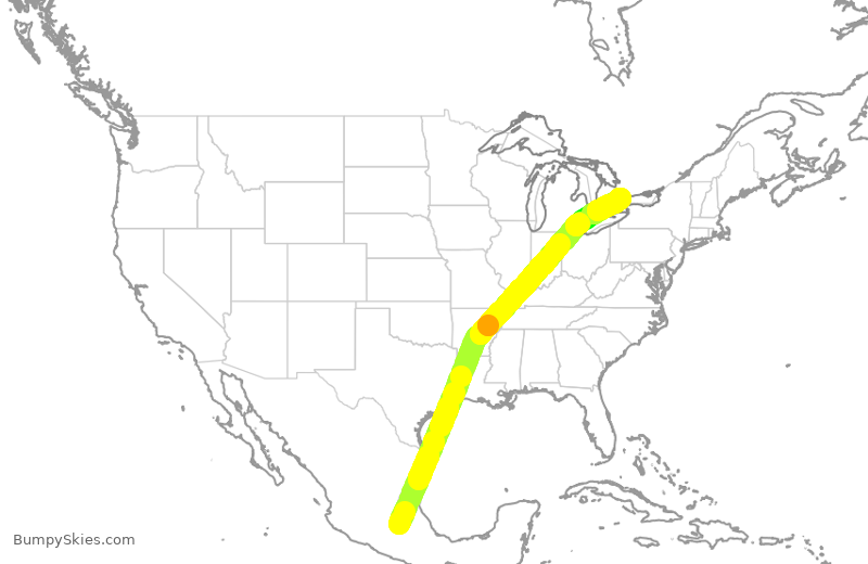 Turbulence forecast map for ACA2378, MMX to YYZ