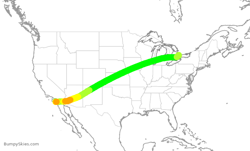 Turbulence forecast map for ACA2380, SAN to YYZ