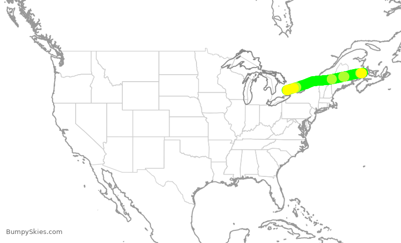 Turbulence forecast map for ACA2382, YYZ to YQM