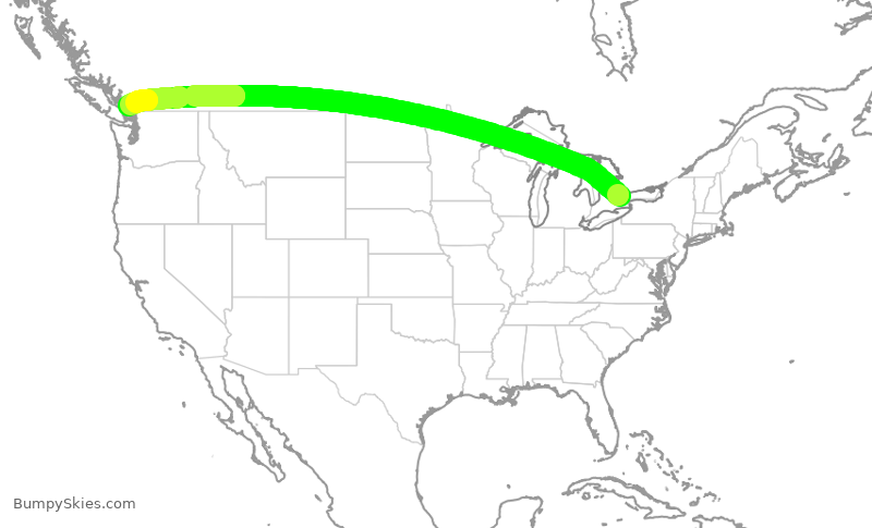 Turbulence forecast map for ACA2385, YYZ to YVR