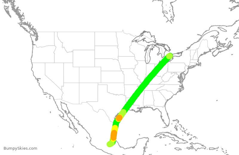 Turbulence forecast map for ACA2387, YYZ to MEX