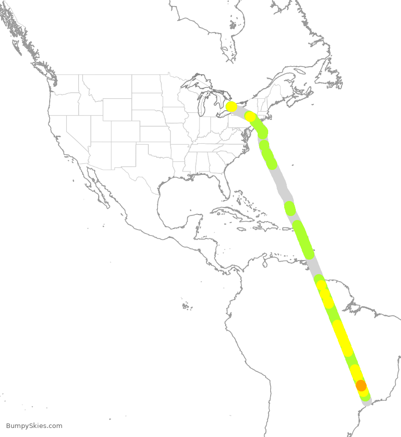Turbulence forecast map for ACA2391, GRU to YYZ