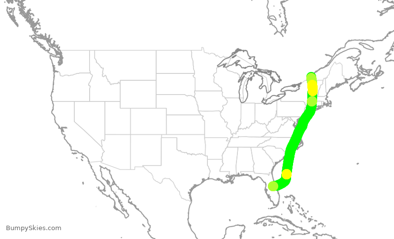 Turbulence forecast map for ACA2393, MCO to YUL