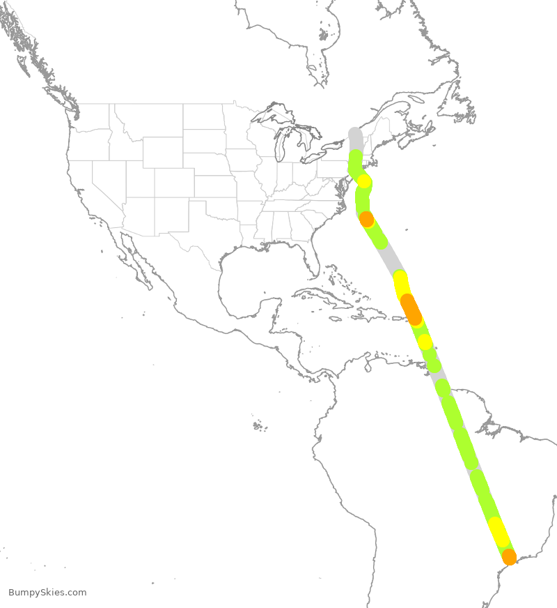 Turbulence forecast map for ACA2397, GRU to YUL