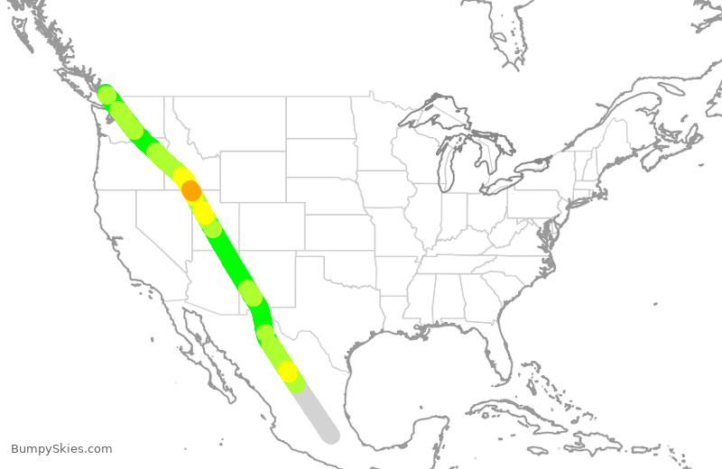 Turbulence forecast map for ACA2399, MEX to YVR