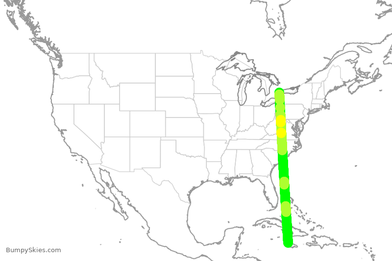 Turbulence forecast map for ACA2404, YYZ to KJS