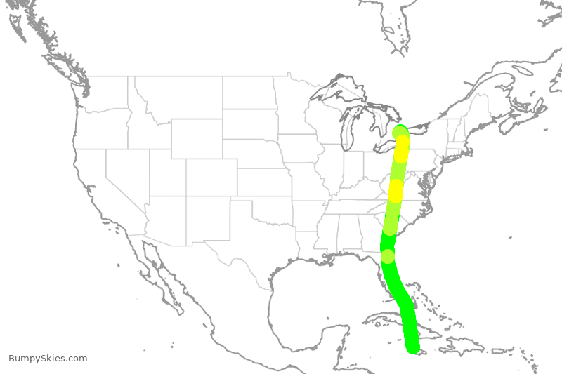 Turbulence forecast map for ACA2405, KJS to YYZ