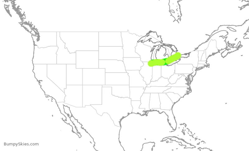 Turbulence forecast map for ACA2410, ORD to YYZ