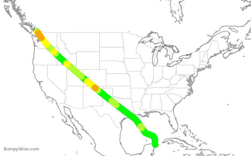 Turbulence forecast map for ACA2415, MUN to YVR