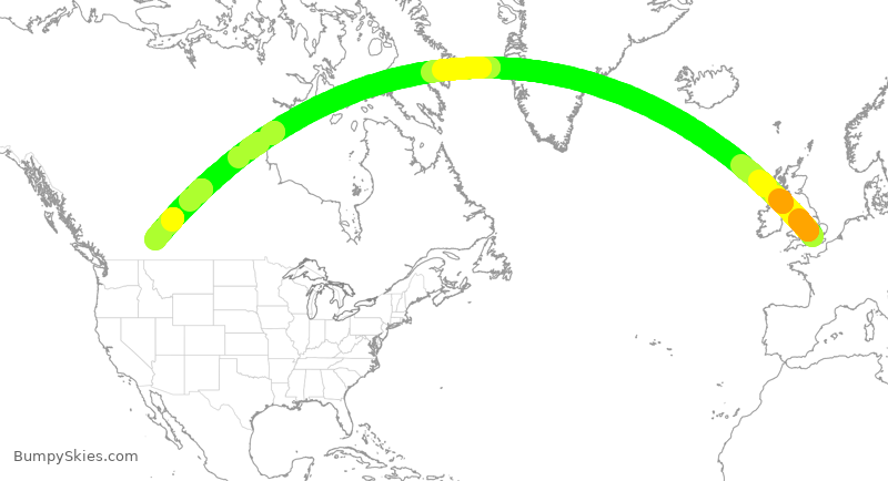 Turbulence forecast map for ACA2421, LHR to YYC