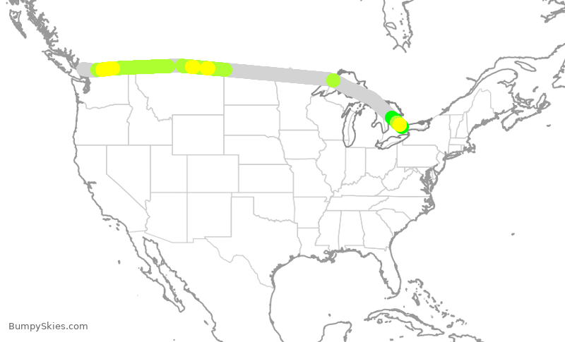 Turbulence forecast map for ACA2424, YVR to YYZ