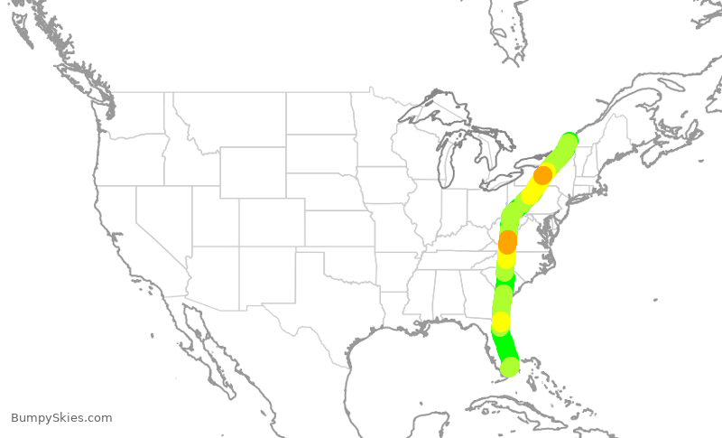 Turbulence forecast map for ACA2428, YUL to MIA