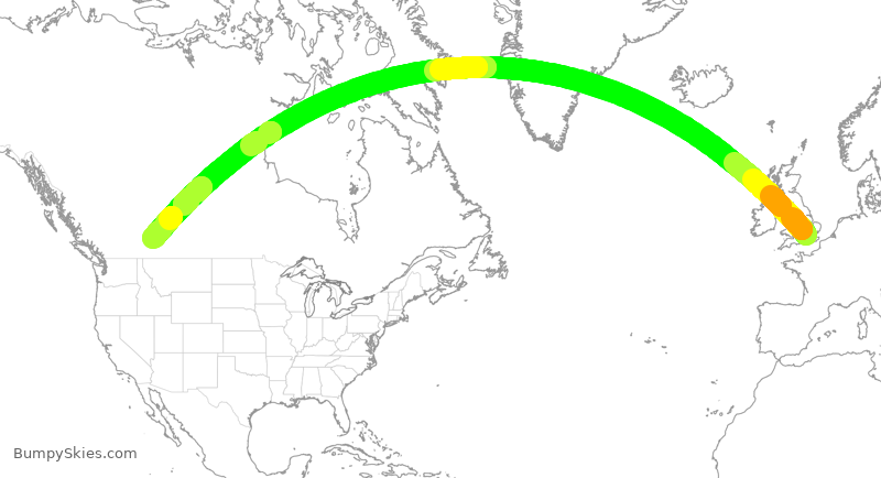 Turbulence forecast map for ACA2451, LHR to YYC