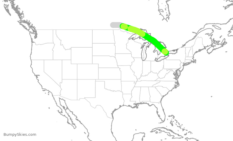 Turbulence forecast map for ACA256, YWG to YYZ