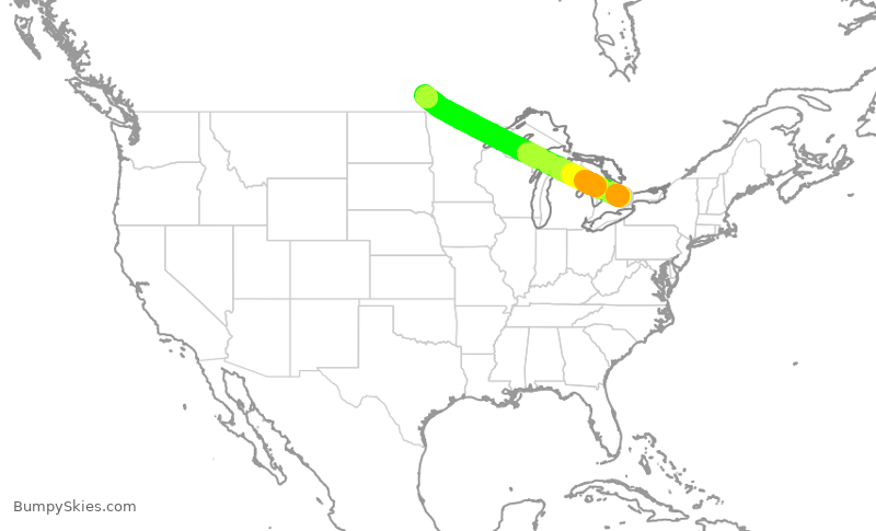 Turbulence forecast map for ACA259, YYZ to YWG