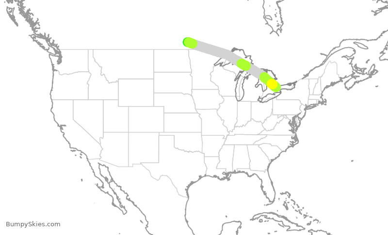 Turbulence forecast map for ACA261, YYZ to YWG