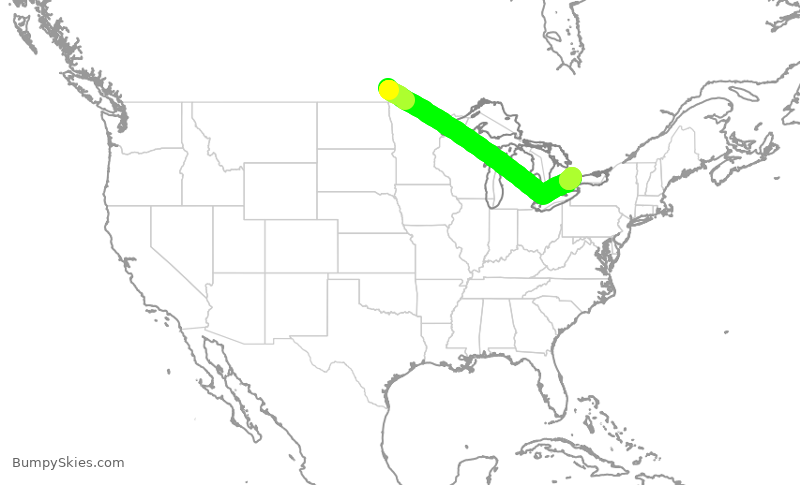 Turbulence forecast map for ACA262, YWG to YYZ
