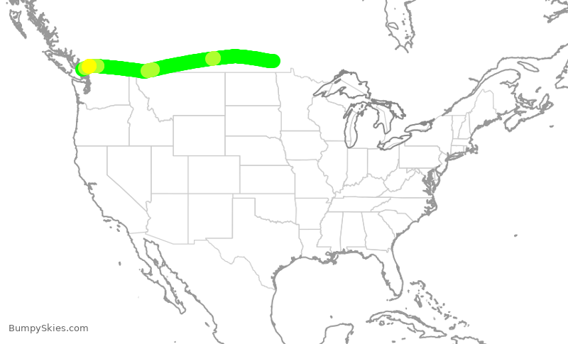 Turbulence forecast map for ACA297, YWG to YVR