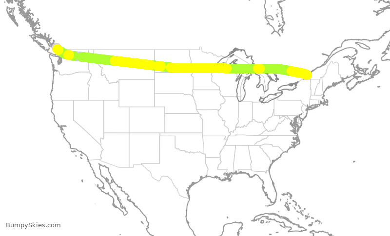 Turbulence forecast map for ACA301, YUL to YVR