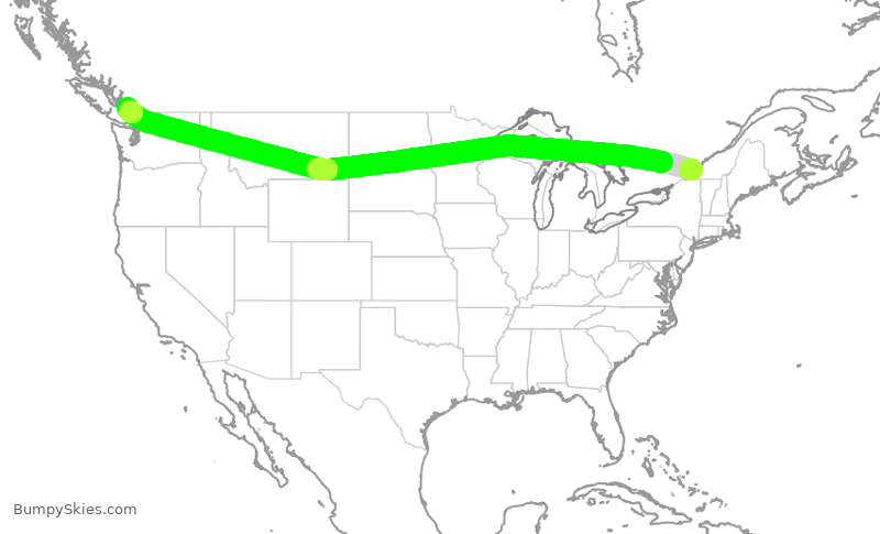 Turbulence forecast map for ACA303, YUL to YVR