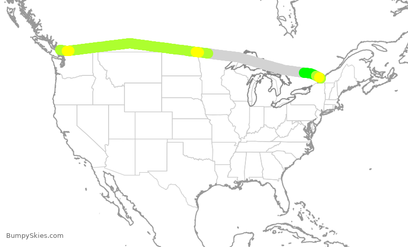 Turbulence forecast map for ACA316, YVR to YUL