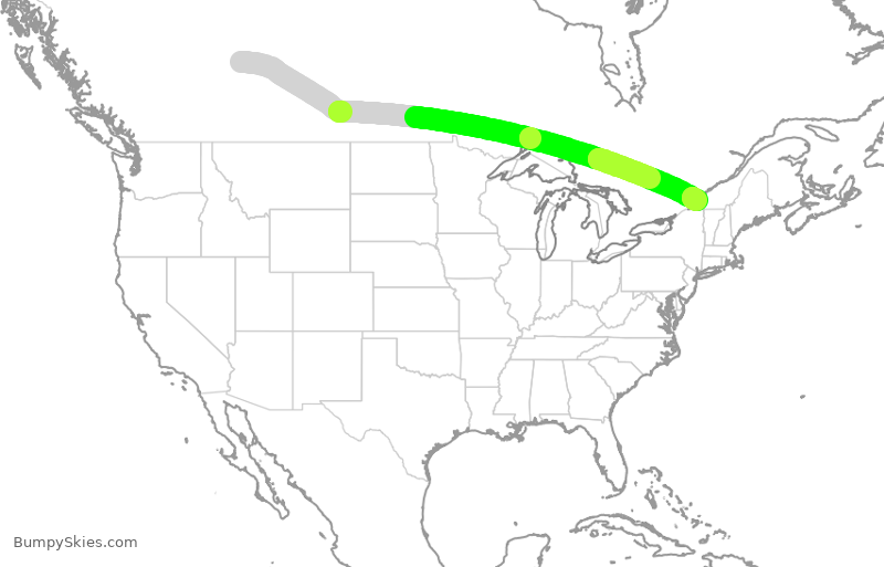 Turbulence forecast map for ACA334, YEG to YUL