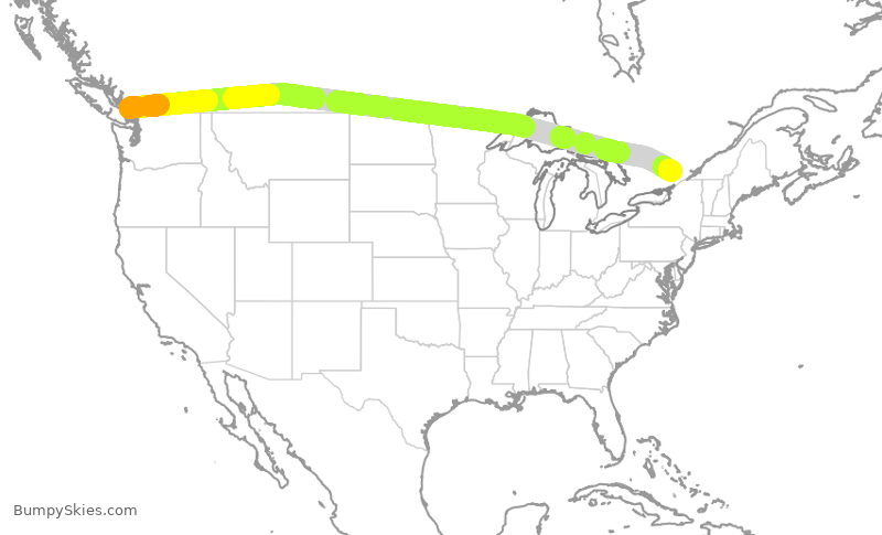 Turbulence forecast map for ACA348, YVR to YOW