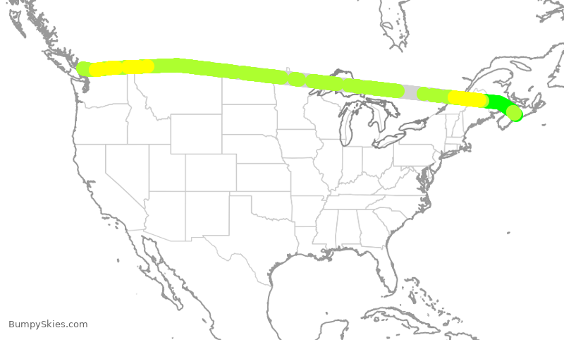 Turbulence forecast map for ACA364, YVR to YHZ