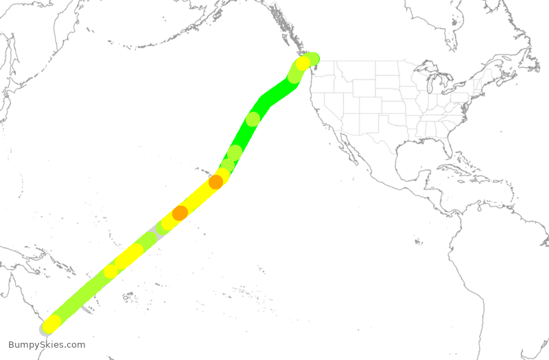 Turbulence forecast map for ACA36, BNE to YVR