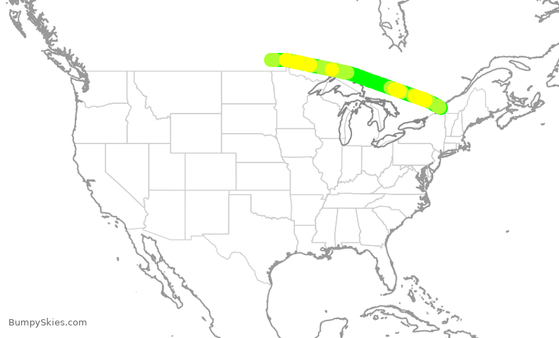 Turbulence forecast map for ACA374, YWG to YUL