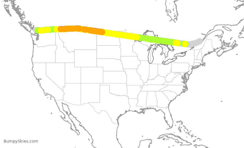 Turbulence forecast map for ACA396, YVR to YQB
