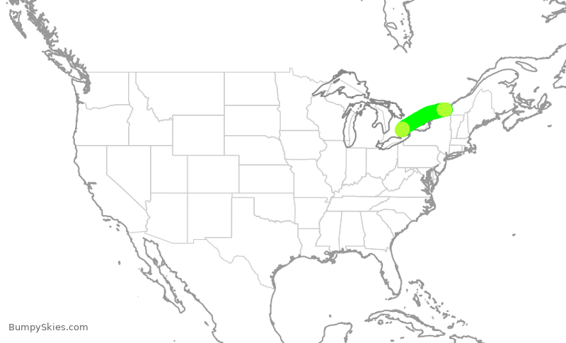 Turbulence forecast map for ACA405, YUL to YYZ