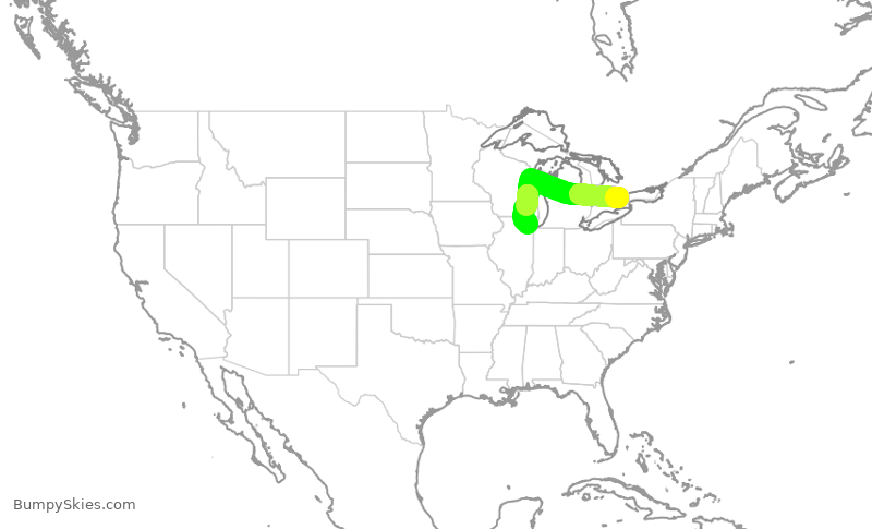 Turbulence forecast map for ACA503, YYZ to ORD
