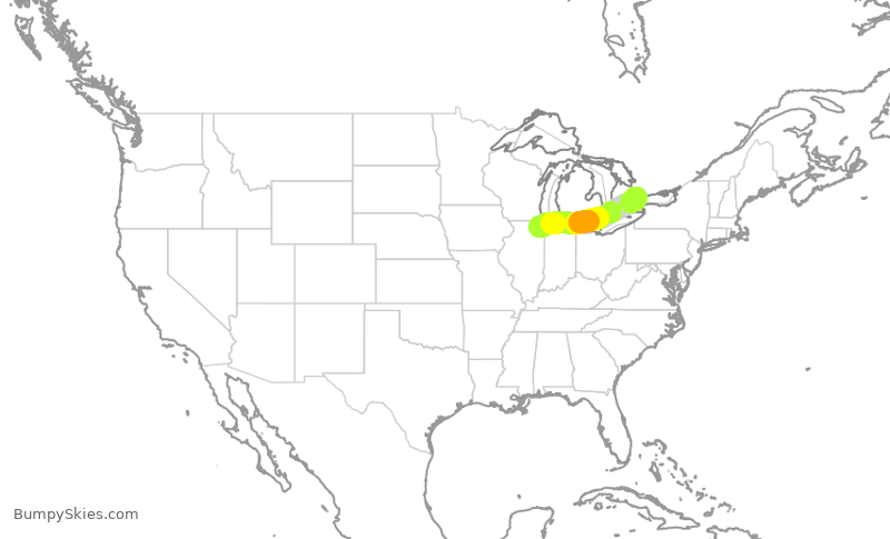 Turbulence forecast map for ACA504, ORD to YYZ