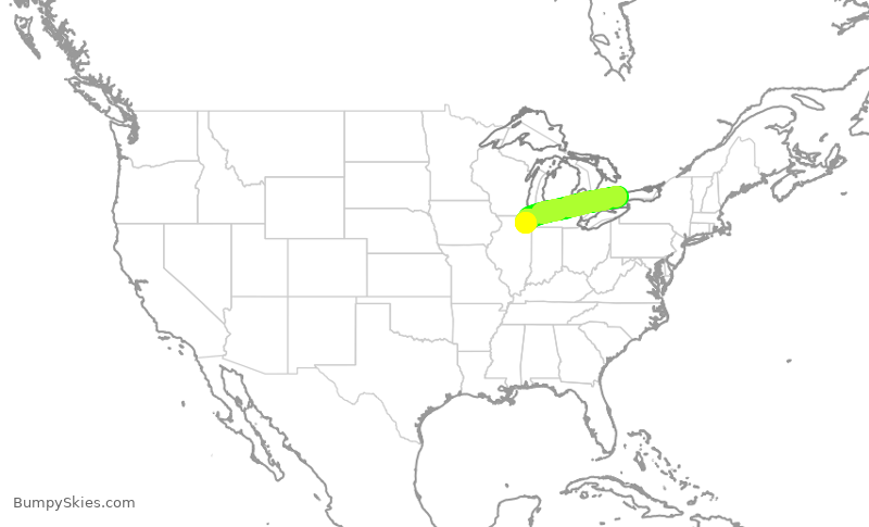 Turbulence forecast map for ACA507, YYZ to ORD