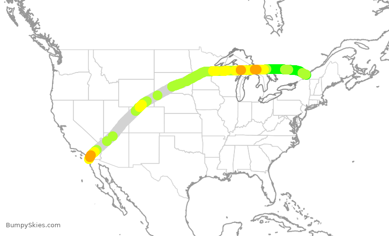 Turbulence forecast map for ACA512, SAN to YUL