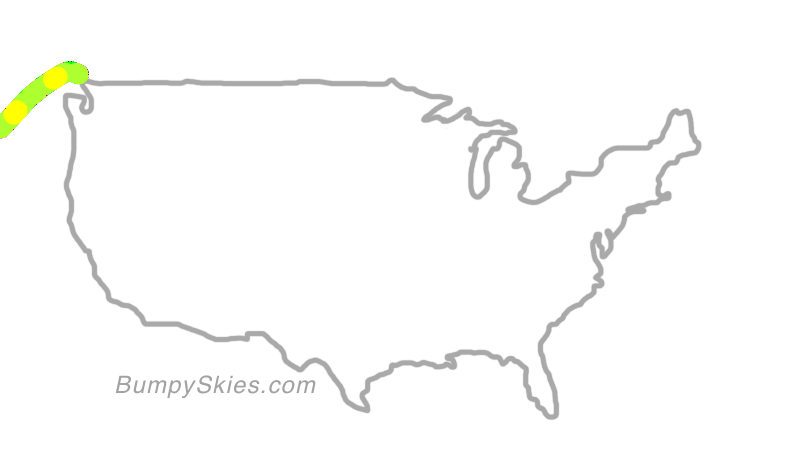 Map of continental US with illustrated flight path and turbulence forecast (described in text below)