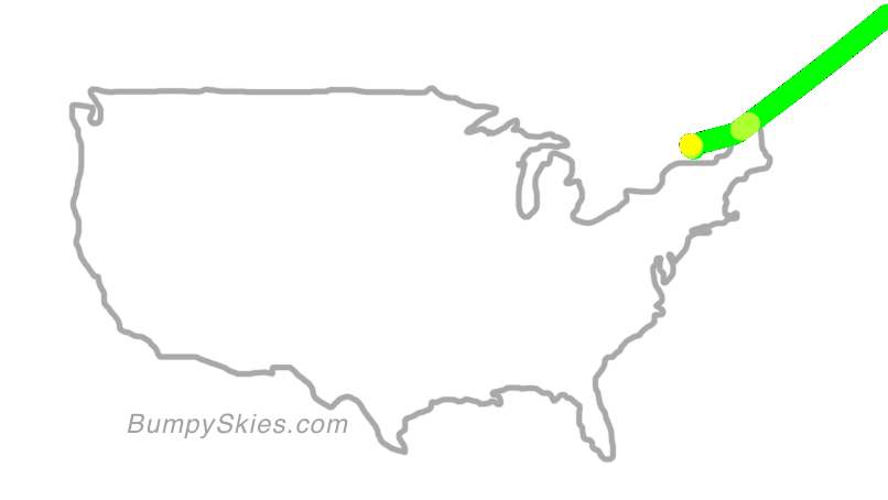 Map of continental US with illustrated flight path and turbulence forecast (described in text below)