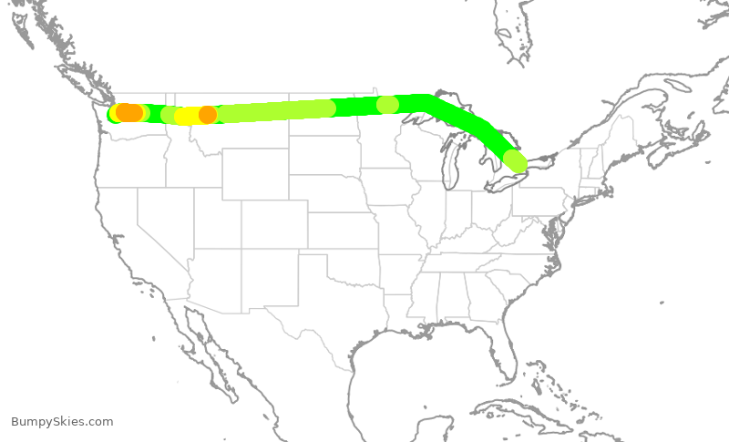Turbulence forecast map for ACA540, SEA to YYZ