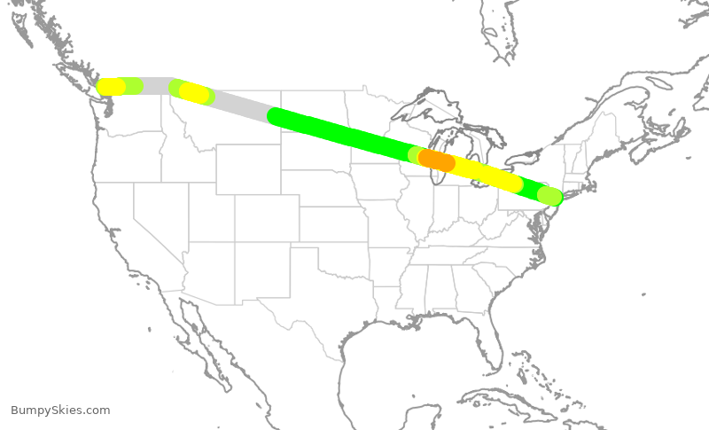 Turbulence forecast map for ACA548, YVR to EWR