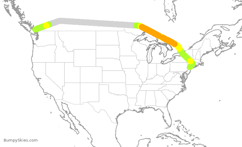 Turbulence forecast map for ACA549, EWR to YVR