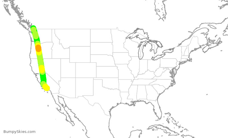 Turbulence forecast map for ACA554, YVR to LAX