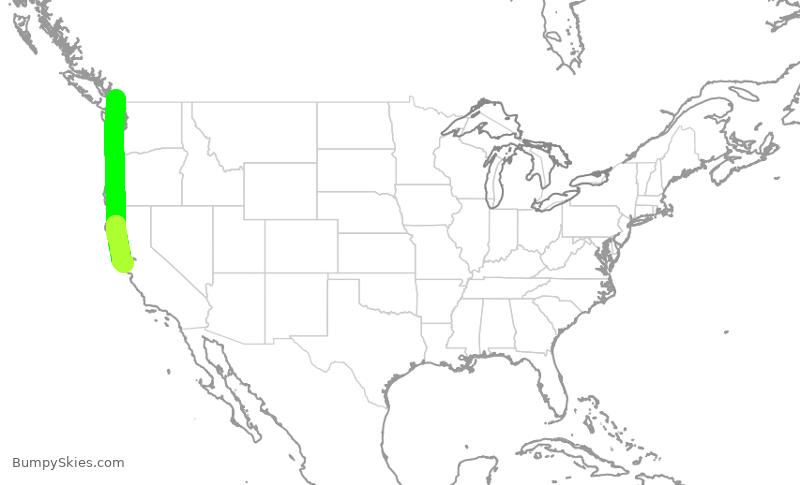 Turbulence forecast map for ACA568, YVR to SFO