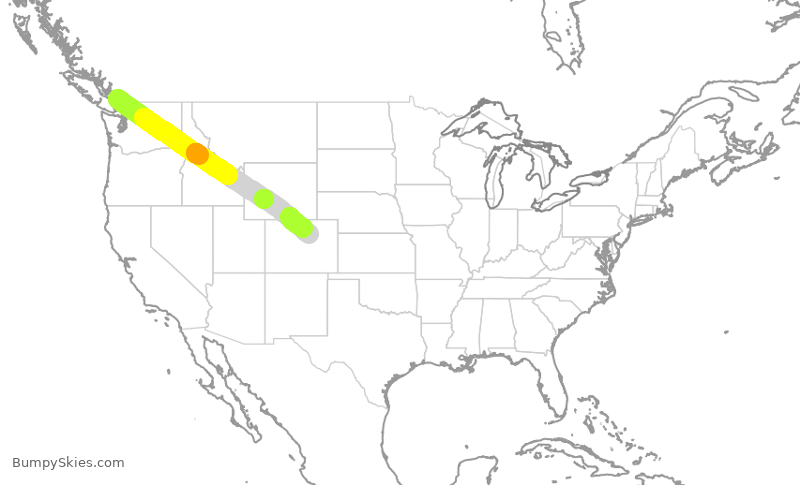 Turbulence forecast map for ACA576, YVR to DEN