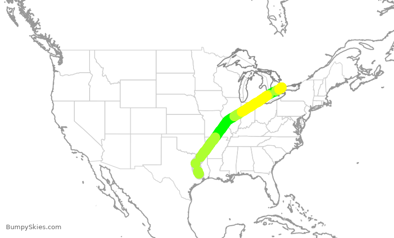 Turbulence forecast map for ACA590, IAH to YYZ