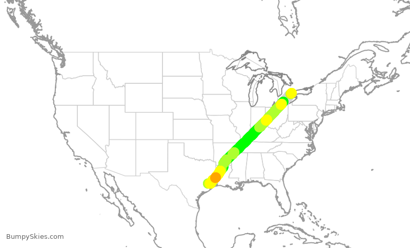 Turbulence forecast map for ACA591, YYZ to IAH