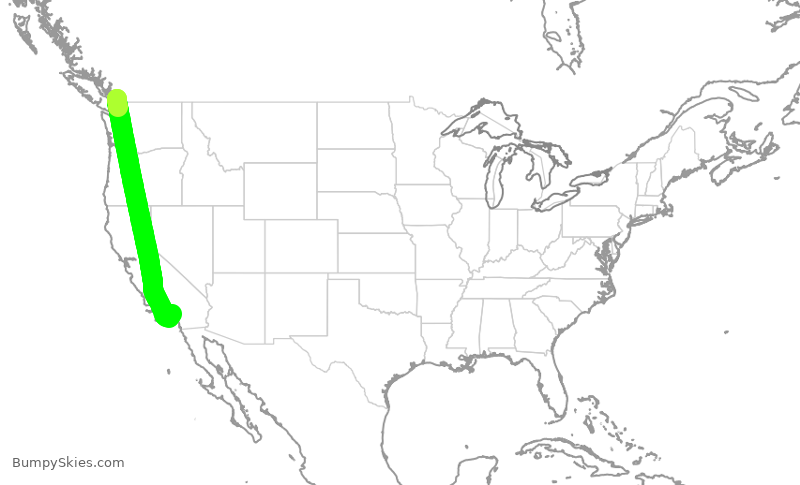 Turbulence forecast map for ACA598, YVR to SNA
