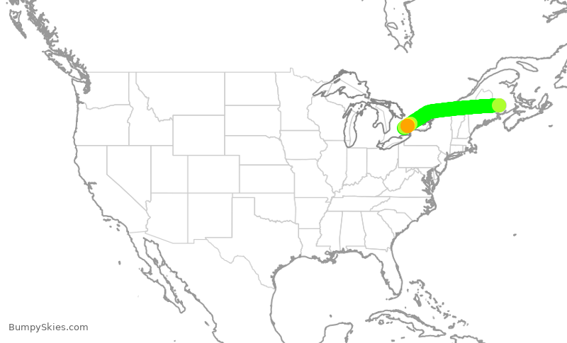 Turbulence forecast map for ACA623, YFC to YYZ